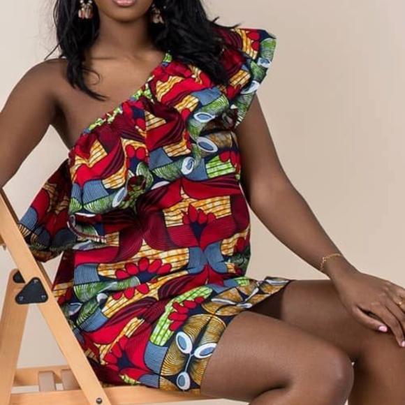 African Print Sterenn One Shoulder Dress - Picture 1 of 3